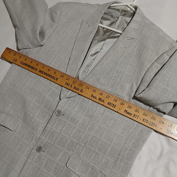 Stacy Adams Gold 40R Pale Grey Windowpane Fully-Lined Two-Botton Sport Coat - Picture 12 of 14